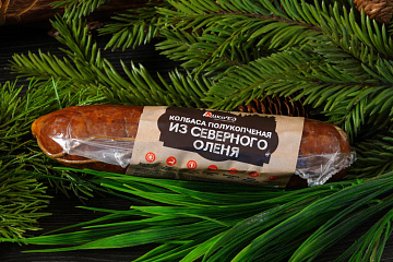 Колбаса из северного оленя (с салом кабана) полукопченая (охлажденная) Фото Колбаса из северного оленя (с салом кабана) полукопченая (охлажденная)